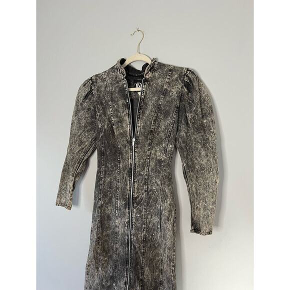 Vintage 80s TD4 by Electra Acid Wash Full Zip Midi Dress with Ruffle back Small - Picture 4 of 11